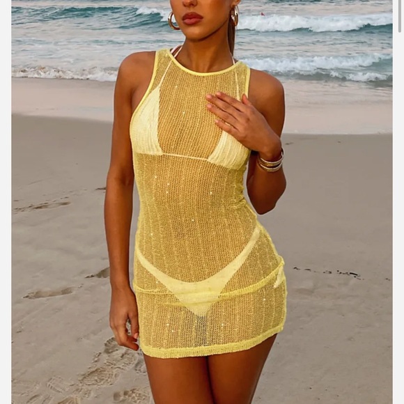 White Fox Boutique Other - White Fox Boutique Over Him Mini Dress lemon yellow swimsuit cover up